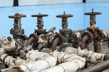 old pipe line valves with central heating pipes