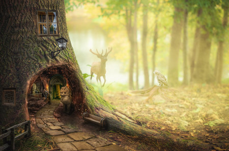 Girl in fairy forest found the secret entrance to the dungeon.