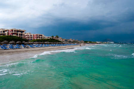 Majorca beach and emerald waters of the Mediterranean Sea, Spainの写真素材