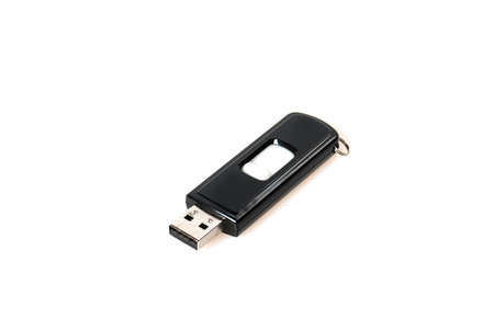 Black USB stick isolated on white backgroundの写真素材