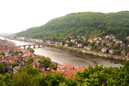 Heidelberg old bridge and the cityscape, Baden Wuerttemberg, Germanyの写真素材