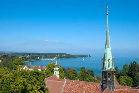 Constance church tower against clear blues sky, Germany - Switzerlandの写真素材