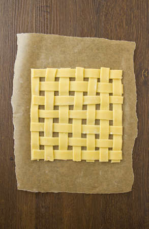 Pastry lattice top. Part of a series of images showing the preparation of traditional apple pie.の写真素材