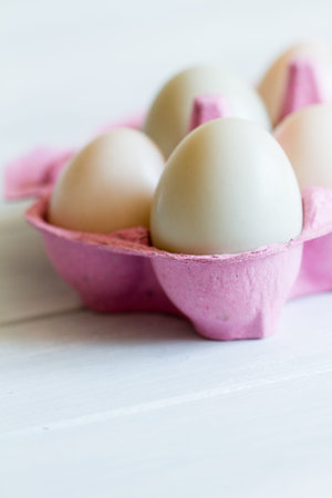 Series on boiled duck egg for breakfast, with toast soldiersの写真素材