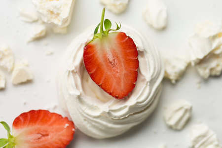 Series on Eton Mess, a traditional English dessert of strawberries, meringue and creamの写真素材