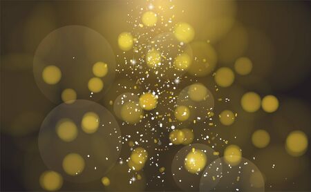Vector background with golden bokeh,Yellow light bokeh on a black background, Sparkling bokehのイラスト素材