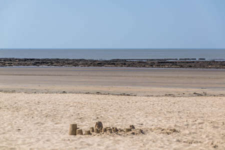 Large sandy beach in Saint-Georges-de-Didonne, on a beautiful September day. New Aquitaine, France.の写真素材