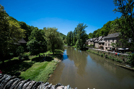 Belcastel, pretty medieval village, and its castle, in Aveyron in the Occitanie region.