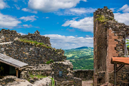 Chateau de Calmont d'olt overlooking the Lot Valley, in Aveyron -France.のeditorial素材