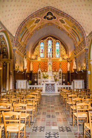Interior of the church of Aiguèze, villa d Gard in the Occitanie region in France.のeditorial素材