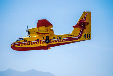 Ghisonaccia, Corsica, France, September 8, 2011, Canadair fighting against a forest fire.のeditorial素材