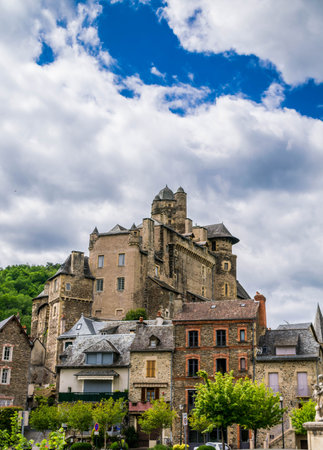 Estaing - beautiful village of France in Aveyron- historic tourist village with castle, river and...