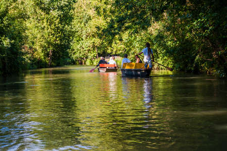 The Poitevin marsh covers three departments, VendÃ©e, Deux-SÃ¨vres, and Charente-Maritime, in Nouvelle-Aquitaine.のeditorial素材