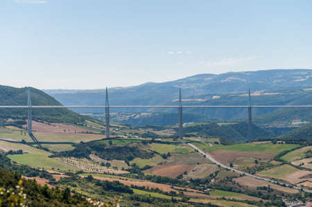 Aveyronnaise valley dominated by the Millau viaduct in France.のeditorial素材