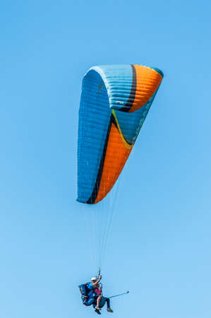 Paragliding flight over the Aveyron countryside in the Millau region in France.のeditorial素材
