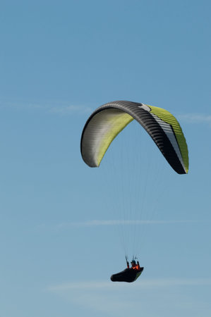Paraglider in the Aveyron sky above the Millau viaduct.