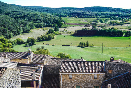 Labastide-de-virac, view of the Roure castle in ArdÃ¨che.