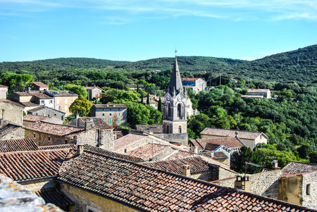 Labastide-de-virac, view of the Roure castle in ArdÃ¨che.