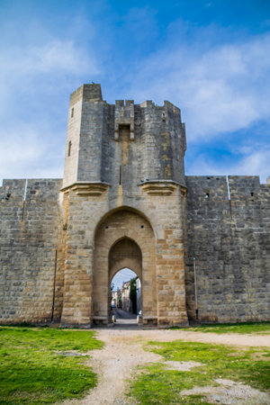 Aigues Mortes fortified town, near the salt flats, in the Bouches-du-RhÃ´ne.の写真素材