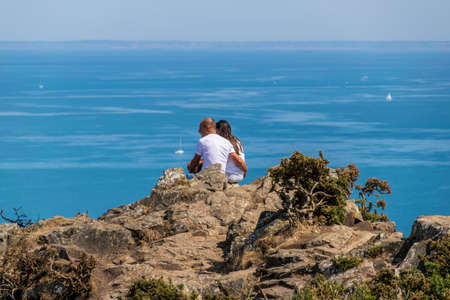 View of the sea and the islets of the tip of Plouha, in Plouha in the CÃ´tes-d'Armor in Brittany.の写真素材