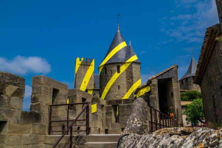 Carcassonne, a medieval fortified town in the Occitanie region, France.のeditorial素材
