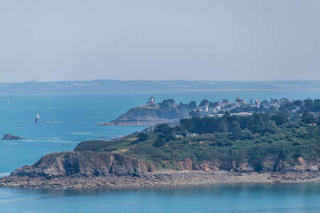 View of the sea and the islets of the tip of Plouha, in Plouha in the CÃ´tes-d'Armor in Brittany.の写真素材