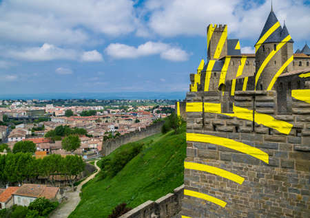Carcassonne, a medieval fortified town in the Occitanie region, France.のeditorial素材