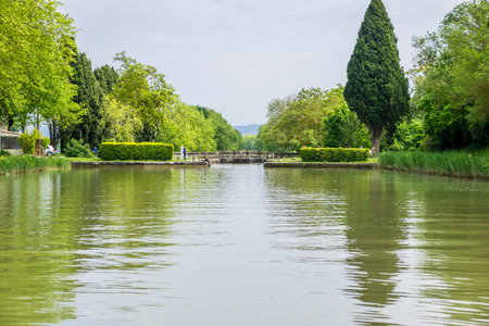 Walk on the canal du midi in the vicinity of Carcassonne, France.の写真素材
