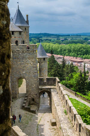 Carcassonne, a medieval fortified town in the Occitanie region, France.のeditorial素材