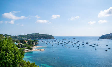 Mediterranean coast between La Turbie and Nice on the French Riviera in France.の写真素材