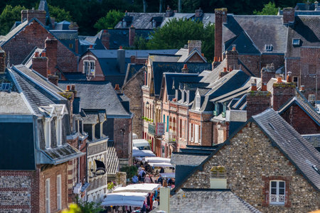 Veules les roses, pretty flowered village in Normandy, France.のeditorial素材
