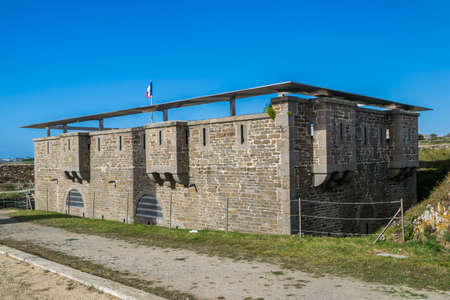 The Abbey, the semaphore and the lighthouse of Saint-Mathieu in Plougonvelin in Brittanyのeditorial素材