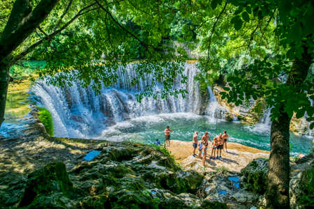 Waterfall on the Vis, St-Laurent-le-Minier, Gard, Occitanie, France.のeditorial素材