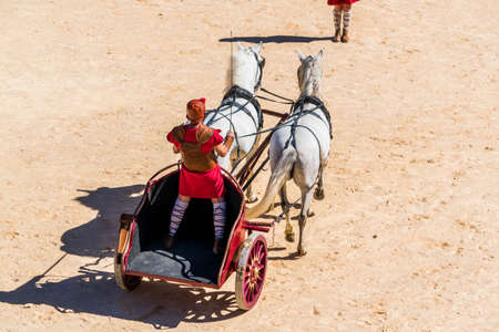 Reconstruction, in arenas, of a Roman chariot race.の写真素材