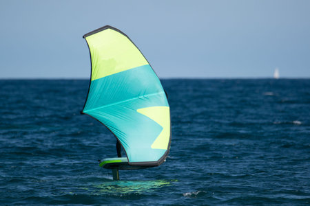 Wing foil practiced on a day of strong wind.