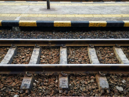 Horizontal railway and pebble pavementのeditorial素材