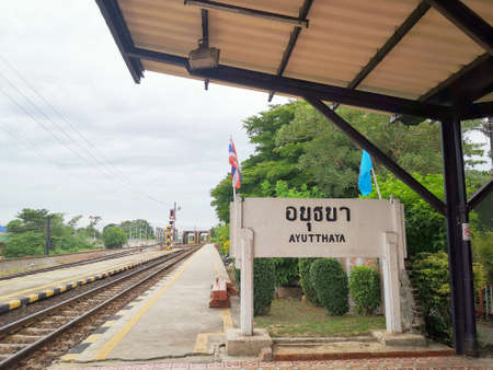 Ayutthaya railway station signのeditorial素材