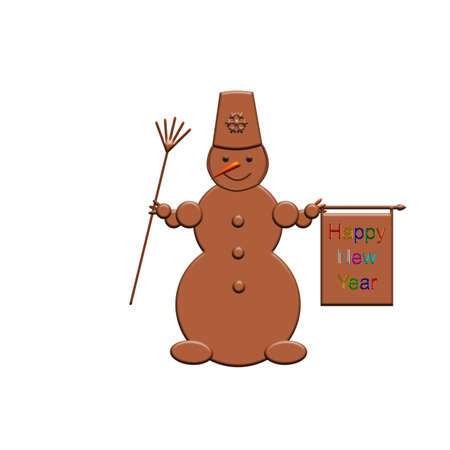 snowman of chocolate on a white background with a greetingの写真素材