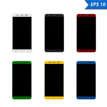 Set of smartphones vector illustration isolated on white background.のイラスト素材