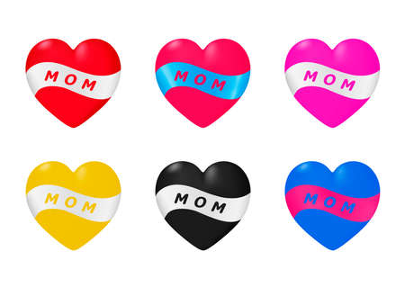 Hearts with the word mom for mother's day.Vector illustration isolated on white background.のイラスト素材
