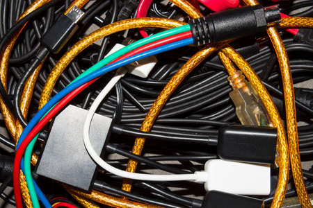 Different wire connection to the computer and the phone.の写真素材