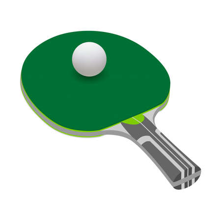 Tennis racket in vector on white background.Ping pong paddle in vector.Tennis ball in vector isolated on white background.Table tennis racket.のイラスト素材