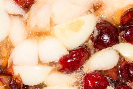 Background plum compote with apples.Boiled plums with apples.