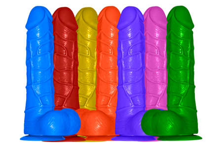 Dildos made of latex for women on a white background.の写真素材