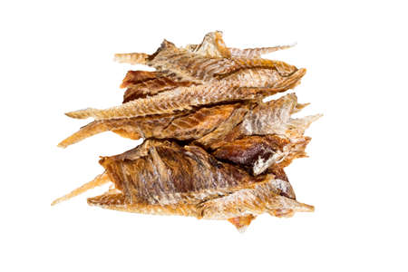 Dried fish on white background. Peeled dried fish on white background.の写真素材