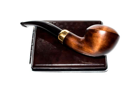 Cigarette case isolated on white background.Smoking pipe on a white background.の写真素材