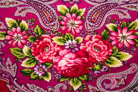 Fabric background with Russian folk patterns and flowers.の写真素材