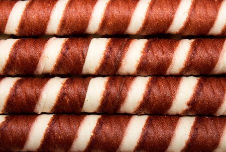 Wafer rolls with chocolate filling.