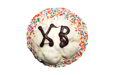 Easter cake with icing on white background.