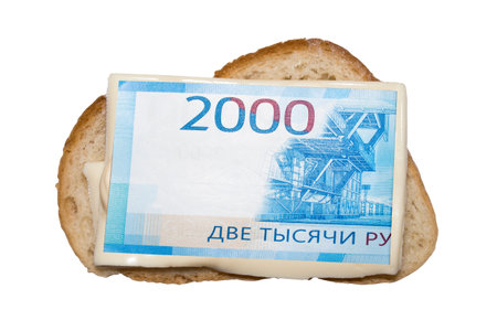Money sandwich.The money is spread on bread.